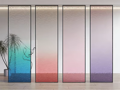 Decorative Glass Room Dividers With Four Panel Gradient Colors For Interior 3d model