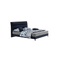 Elegant Modern Navy Blue Leather Double Bed With Patterned Pillows And Gray Blanket 3d model