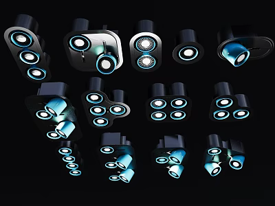 Downlights and Spotlights Various Modern Styles With LED Lighting Effects Arranged Display Design 3d model