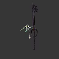Game Character Ornate Key Shaped Weapon With Black White Blade Chain And Blue Accents