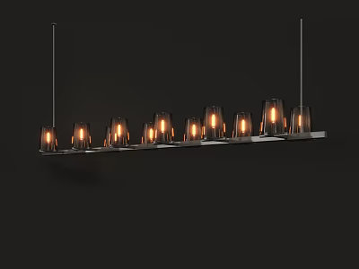 Modern Linear Chandelier With Glass Shades And Warm Illuminating Lights 3d model