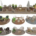 Various Styles of Wicker Table and Chair Sets with Green Plants on Wooden Flooring