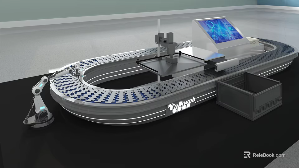 Automated Commercial Equipment With Conveyor Belt Robotic Arm And Digital 3d model 