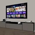 Wall Mounted TV Displaying Streaming Shows On Screen In Modern Living Room Media Console