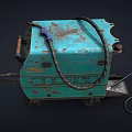 Old Blue Welding Machine With Control Panel Wheels Rusty Surface And Cable 3d model
