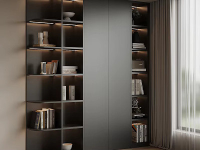 Modern Bookshelf Design With Multi Layer Shelves Books And Decorative Items 3d model