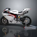 Sleek White Sport Motorcycle With Red Accents On Stand And Reflective Floor