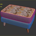 Modern Gray Ottoman With Colorful Geometric Patterned Cushion And Wooden Legs