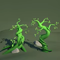Green Twisted Vine Plants with Small Stones and Shadows on Gray Background 3d model
