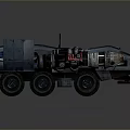 Heavy Duty Sci Fi Armored Vehicle With Multiple Wheels And Blue Lights