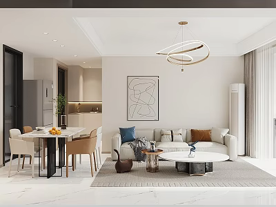 Modern Living and Dining Room Interior Design With Sofa Dining Table Chandelier And Painting 3d model