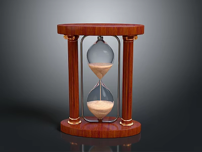 Classic Wooden Hourglass With Glass Body Gold Accents And Sand Timer 3d model