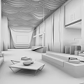 Front Desk Reception Modern Interior Design With Sofa Coffee Tables Wall Screen And Geometric Carpet 3d model