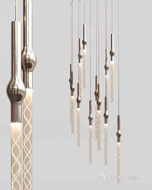 Modern Metallic Chandeliers With Braided Texture And Reflective Finish For Interior Decoration 3d model 