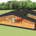 Modern Detached House With Wooden Exterior Black Roof Large Windows And Natural Surroundings