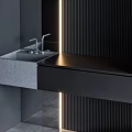 Modern Bathroom Vanity With Black Panel LED Strip Lighting And Concrete Countertop