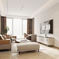 Modern Hotel Room Interior Featuring Comfortable Sofa Large TV And Floor to Ceiling Windows 3d model