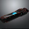 Futuristic Cosmic Spaceship With Red Black Exterior And Blue Glowing Accents