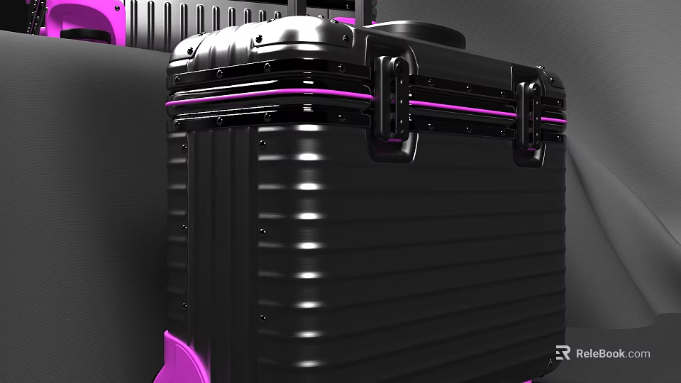 Modern Black Hard Shell Luggage Featuring Pink Accent Strips And Sleek Durable Design 3d model 