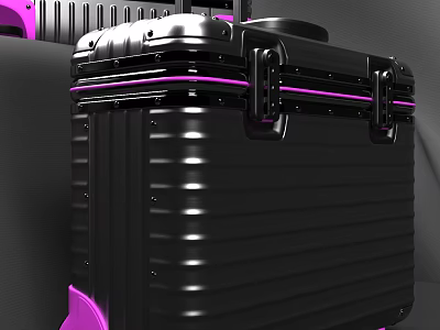 Modern Black Hard Shell Luggage Featuring Pink Accent Strips And Sleek Durable Design 3d model