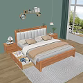 Cozy Wooden Double Bed With White Upholstered Headboard And Nightstands In Light Green Bedroom