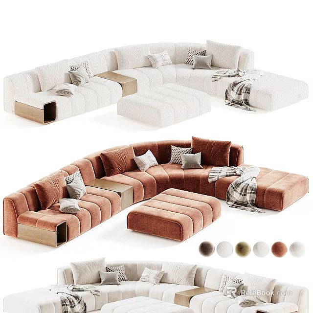 Modern Modular Sectional Sofa With Multiple Color Options Cushions And Ottoman 3d model 