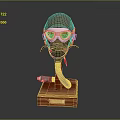 Military Tactical Helmet With Breathing Mask And Goggles On Wooden Display Base