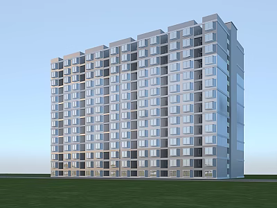 Modern High Rise School Building With Large Glass Windows And Green Lawn Foreground 3d model