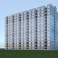 Modern High Rise School Building With Large Glass Windows And Green Lawn Foreground