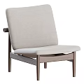 Modern Minimalist Beige Fabric Leisure Chair With Dark Wooden Frame And Sloped Backrest