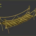Golden Rope Bridge Structure With Wooden Planks Rope Railings And Decorative Pillars