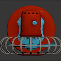 Red And Blue Desktop Electric Table Fan With Star Logo And Metal Grille