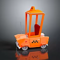 Orange Paper Model Taxi with TAXI Sign Red Seat and Glass Window on Reflective Surface