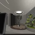Modern Beauty Salon Interior With Reception Desk Round Lighting Plants And Stone Wall