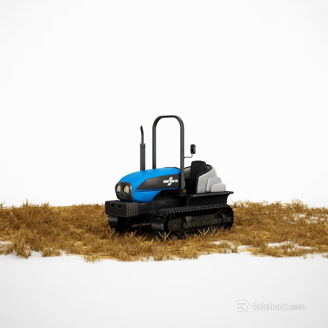 Blue Tracked Utility Vehicle Working in Hay Field With Snow 3d model 