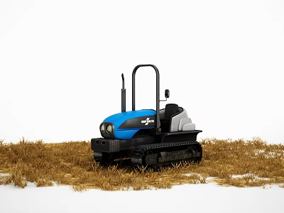 Blue Tracked Utility Vehicle Working in Hay Field With Snow 3d model