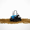 Blue Tracked Utility Vehicle Working in Hay Field With Snow