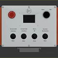 Control Panel With Orange Border Silver Surface Red Button Black Knobs Display Screen Connector Interface