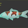 Red White Black Koi Fish With Mosaic Pattern On Body And Reflection On Gray Background 3d model