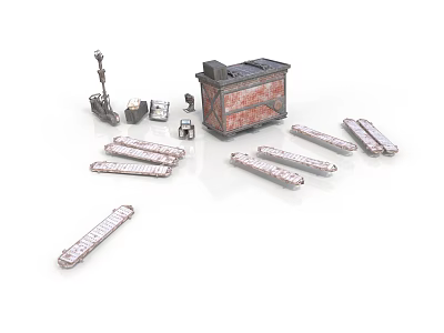 Industrial Scene Components With Metal Strips Brick Structure And Toolbox Parts 3d model
