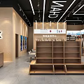 Modern Supermarket Department Store Interior With Wooden Shelves Tables And Product Displays