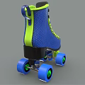 Stylish Blue Roller Skates with Neon Yellow Laces and Blue Wheels with Green Accents