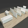 Modern Mall Store Interior With White Display Counters Wooden Flooring And Multiple Display Shelves