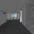 Modern Office Corridor With Handwritten Wall Art Glass Partitions And Linear Ceiling Lights