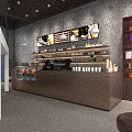 Modern Café Interior With Copper Counter Coffee Machines Display Shelves And Coffee Beans