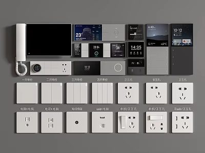 Modern Switch Panels With Various Designs Colors Display Screens And Electrical Sockets For Home Use 3d model