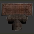 Traditional Wooden House With Red Tile Roof Stone Steps Pillars And Adjacent Brick Building
