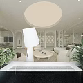 Elegant Modern Living Room Interior With White Sofa Round Coffee Table Armchairs And Ceiling Light