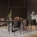 Modern Dining Table Set With Marble Top Chairs Pendant Light And Wooden Wall