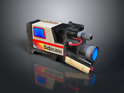 BetaCam Computer External Device With Black Body Blue Window Red Cable And Lens 3d model